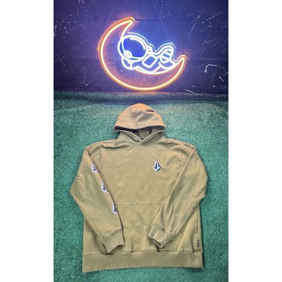 Vintage Volcom Stone Light Brown Hoodie Sweatshirt Mens Sz LG Graphic Print Logo - Picture 1 of 6
